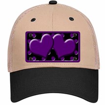 Purple Black Polka Dot Purple Center Hearts Novelty Khaki Mesh License Plate Hat - £23.16 GBP
