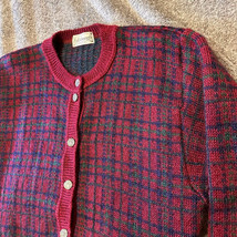 Vintage Edinburgh Sweater Womens Large Red Plaid Mohair Cardigan Grandpa... - £21.72 GBP