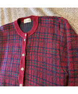 Vintage Edinburgh Sweater Womens Large Red Plaid Mohair Cardigan Grandpa... - £21.73 GBP