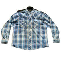 Wrangler Retro Mens Blue Tan Plaid Long Sleeve Western Pearl Snaps Shirt... - £5.18 GBP