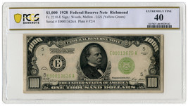 FR. 2210-E 1928 $1000 FRN Richmond PCGS XF40 (Light Green Seal) - $5,347.13
