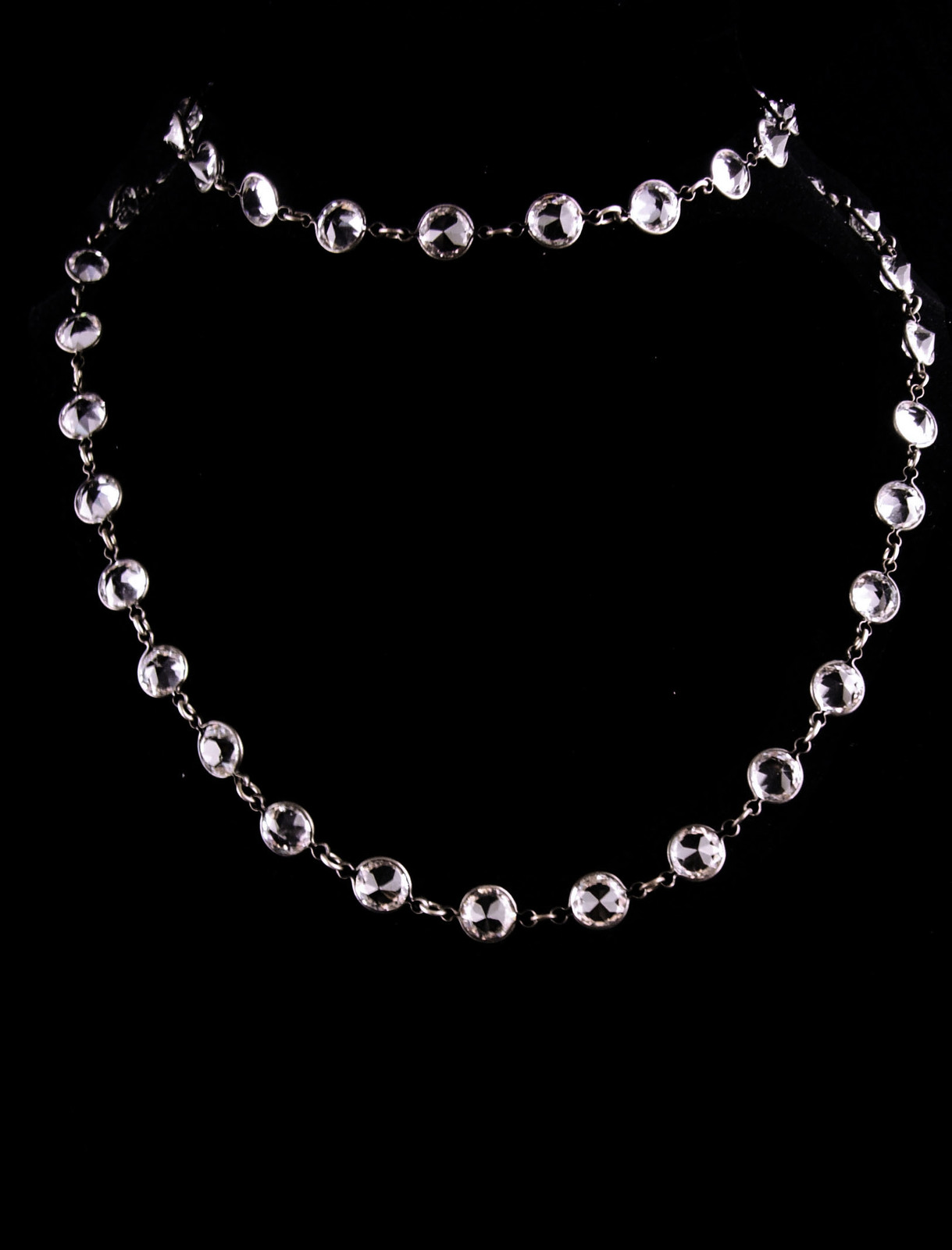 Primary image for 1920s LONG  sterling Art deco necklace - 32" Antique Rock Crystal chain - vintag