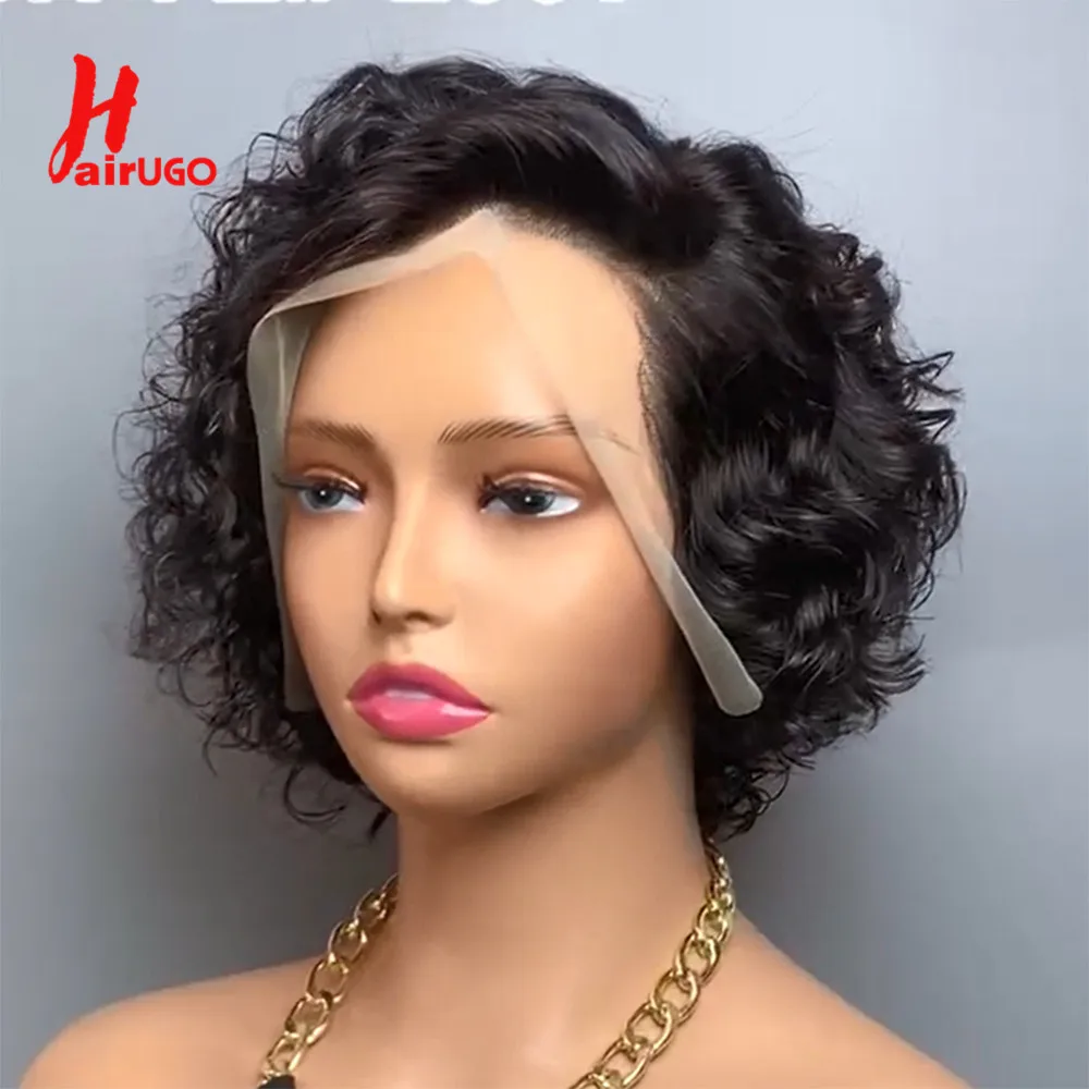 Curly Pixie Cut Wigs Human Hair 12A Pixie Cut Lace Wigs Transparent Lace Wi - £43.12 GBP+