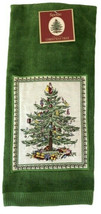 Spode Dish Towels Christmas Tree 100% Cotton Set of 2 Green Appliqued 27... - $29.28
