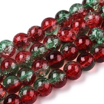 50 Crackle Glass Beads 8mm Red Green Veined Bulk Jewelry Supply Mix - £5.93 GBP