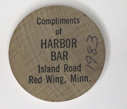 Vintage Harbor Bar WOODEN TOKEN  Island Road Red Wing, MN n Minnesota Wood - £3.99 GBP