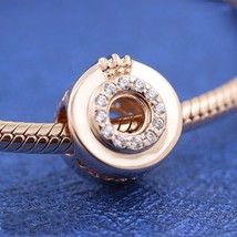 Rose Gold Rose™ Open Center Pave Crown O Clear CZ Charm Fit Moments Bracelet - $18.20