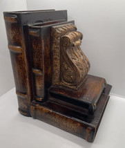 Large faux book pile vintage look bookend brown gold Wood ? - £16.55 GBP