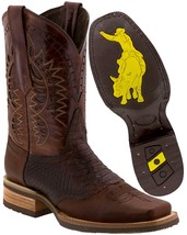 Mens Western Cowboy Boots Cognac Python Snake Pattern Leather Square Toe Botas - £70.38 GBP