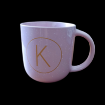 Coffee Mug Cup Initial MONOGRAM Letter K Pink w White Speckles Golden Le... - $21.78