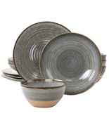 Gibson Elite 12 Piece Dreamweaver Round Earthenware Dinnerware Set in Gray - $132.26 CAD