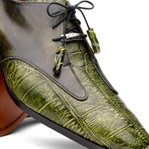 Anzio Genuine Alligator and Calfskin Dress Derby Shoes Rustic Green image 3