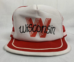 Vintage Wisconsin Badgers Hat Snapback 3 Stripe Trucker Cap NCAA 70s 80s - £23.88 GBP