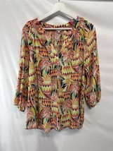 Crown &amp; Ivy Colorful Blouse Tunic Top V Neck 3/4 Sleeve L - $18.75