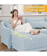 Stylish Sky Blue 4-Seater Sofa with Movable Ottoman &amp; Ergonomic Design - $1,320.21 CAD