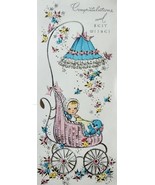 Vintage Baby Stroller Birth Congratulations Vintage Mid Century Greeting... - $17.53 CAD