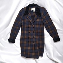 Coco Bianco Coat Woman Sz 12 Blue Brown Tartan Plaid Double Breasted Lig... - $38.32