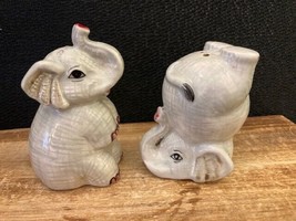 CUTE VINTAGE TUMBLING ELEPHANT SALT AND PEPPER SHAKERS SET - $13.93