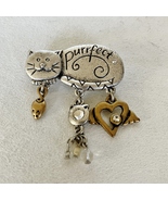 Chico's Cat Pin Brooch Life Is Purrfect Rhinestones Bead Heart Mouse Mixed Metal - $18.00
