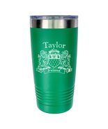 Taylor Irish Coat of Arms Stainless Steel Green Travel Tumbler - $503.36 MXN