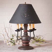 Colonial Table Lamp With Punched Tin Shade Espresso Candelabra Country Lighting - £311.34 GBP