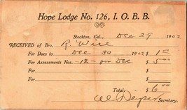 Vtg Postal Card 1902 IOBB Order of B&#39;Nai B&#39;Rith Receipt for Dues Paid Lo... - £8.47 GBP