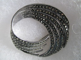 Sterling Silver Maracasite Swirl Brooch Scarf Pin Vintage - £19.95 GBP