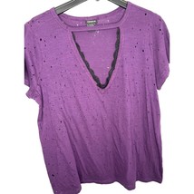 Torrid Women&#39;s Top Shirt Blouse Purple Short Sleeve All Over Holes Size 0 - £7.76 GBP