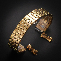 18mm Gold 304L Stainless Steel Metal Curved End Watch Bracelet/Watchband... - £19.16 GBP+