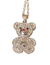 Silvery Rhinestones Teddy Bear Pendant Necklace - New - £15.17 GBP