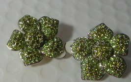 Vintage Green Pave Rhinestone Flower Clip-on Earrings - $44.55