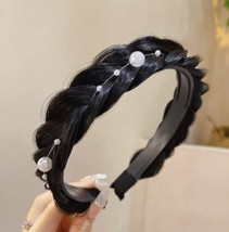 Retro Fishbone Braid Non-slip Wide-brimmed Female Hairbands Black new - $7.84