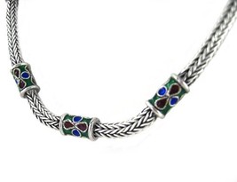 Sterling Silver Enameled Accents Woven Chain Necklace, 18&quot; - £94.32 GBP