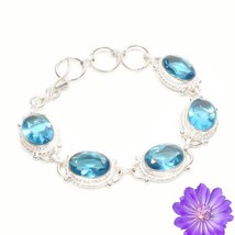 Wedding Gift For Her 925 Silver Natural Blue Topaz Gemstone Chain Bracelet - £8.45 GBP
