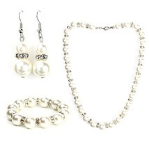 Classic Faux Pearl &amp; Crystal Set With Necklace, Drop Earrings &amp; Bracelet - $41.99