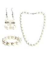Classic Faux Pearl &amp; Crystal Set With Necklace, Drop Earrings &amp; Bracelet - $41.99