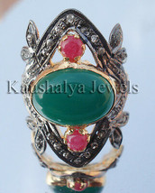 Victorian 0.85ct Rose Cut Diamond Emerald Ruby Wedding Ring Christmas Season - £538.82 GBP