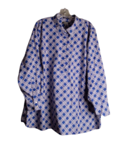 Lands&#39; End Quarter Button Up Long Sleeve Blouse Blue White Checkered Size 26W - £11.87 GBP