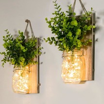 Interior Decoration Warm Toned Lighting, Rustic Wall Sconces,, Green Fake Plant. - £23.75 GBP