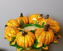 Pumpkin and Squash Ceramic Candle Holder 3&quot; Pillar 9&quot; 1 Broken Leaf - £13.45 GBP