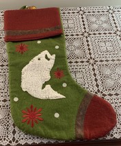 Bass Pro Shops Christmas Stocking Green Red 16 Inch White Fish Fisherman... - $12.99