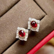 Ruili Colored Gems Series Earrings Imitation Red Corundum Zircon Earrings Annive - £7.85 GBP