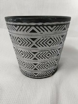 Clay Planter Pot Candle Holder Vase Black W/White design.  5&quot; x 5&quot;  - $10.39