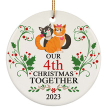 Funny Couple Cat Ornament Gift Decor 4th Wedding Anniversary 4 Year Christmas - £11.78 GBP