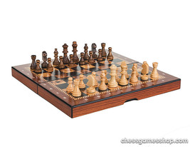 Folding wood chess set Barcelona-schima-wood, natural and dyed brown - £38.82 GBP