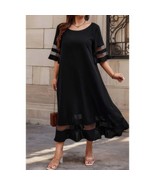 Women&#39;s Plus Size Mesh Splicing Round Neck Long Dress - $48.75