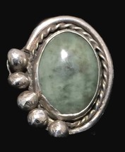 Vintage Sterling Silver Southwest Tribal Greenish Agate Ring Size 6.75 9.1g  - £61.72 GBP