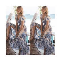 BOHO Floral Dress   Outdoors Light Casual Summer Dress for Women Blue &amp; White - £25.49 GBP+