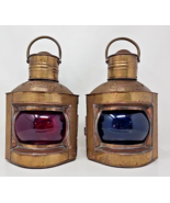 Vintage Brass Starboard And Port Signal Lanterns Original Set Red Blue G... - £1,018.73 GBP