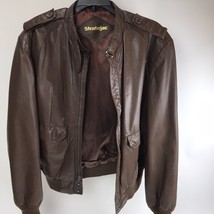 Vintage Stratojac Brown Leather Jacket 42 1970s Bomber Moto MOD Disco Biker Coat - £38.60 GBP